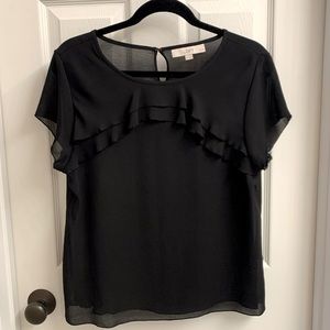 LOFT Ann Taylor Sheer Black Ruffle Top